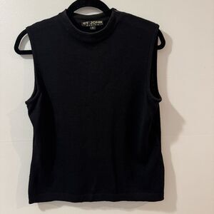 St. John Black Sleeveless Mock Neck Knit Top